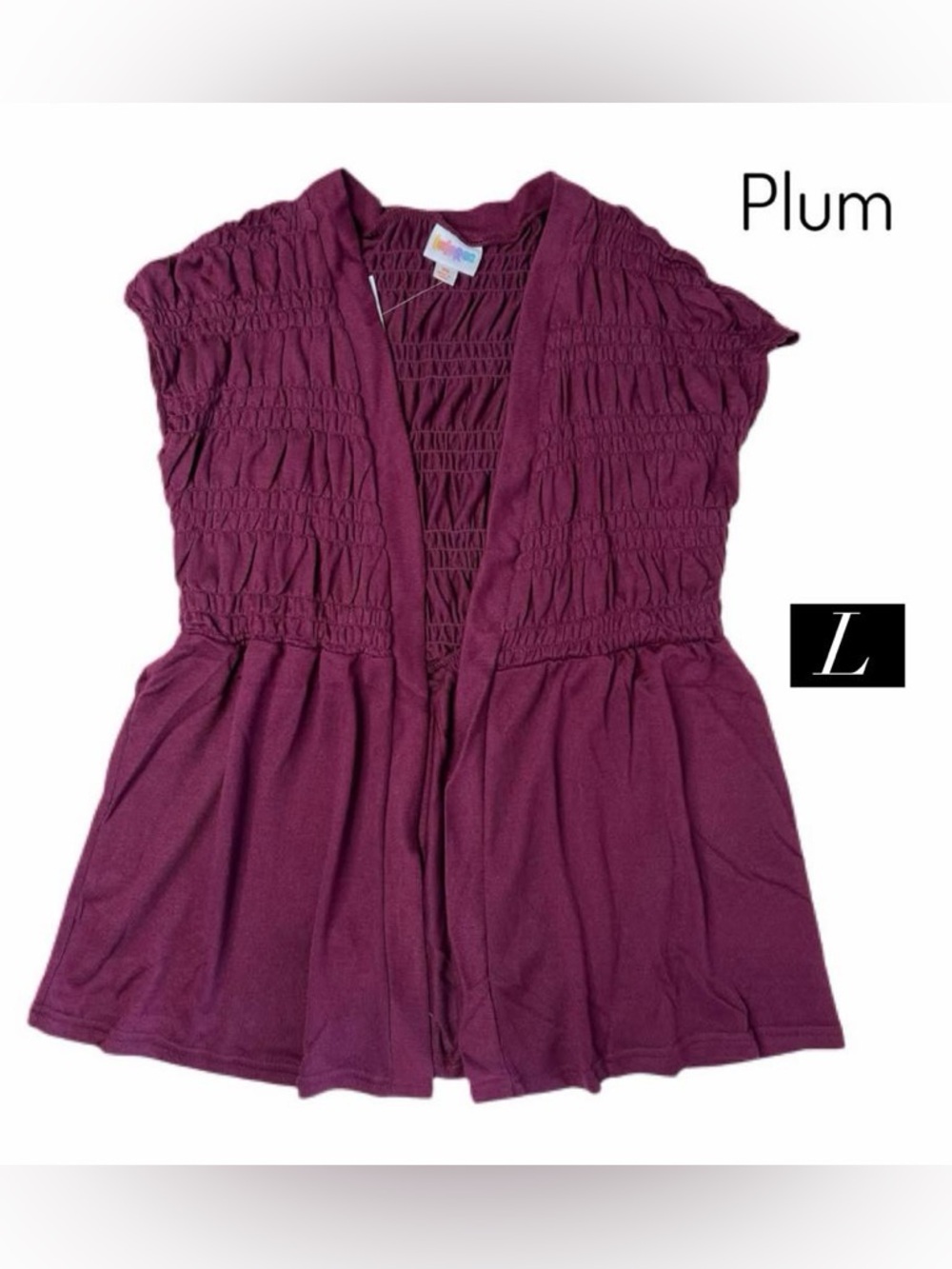 LuLaRoe Plum Smocked Open Cardigan Top